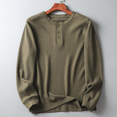 Men's Casual Long Sleeve T-Shirt in Solid Color Waffle
