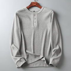 Men's Casual Long Sleeve T-Shirt in Solid Color Waffle