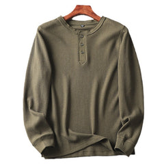 Men's Casual Long Sleeve T-Shirt in Solid Color Waffle