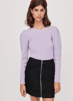 High-Waist Skirt with Five-Pointed Star Studs