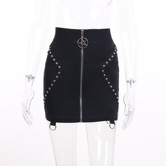 High-Waist Skirt with Five-Pointed Star Studs