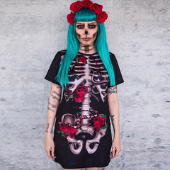 Halloween Women's Dress with Skull Print Design