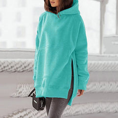 Solid Round Neck Loose Pocket Plush Hoodie for Women