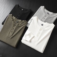 Men's Casual Long Sleeve T-Shirt in Solid Color Waffle