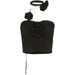 Dark Rose Flower Pin Strap Top for Women