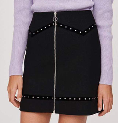 High-Waist Skirt with Five-Pointed Star Studs