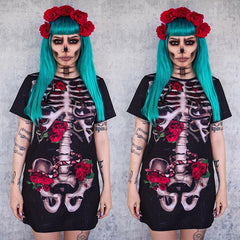 Halloween Women's Dress with Skull Print Design